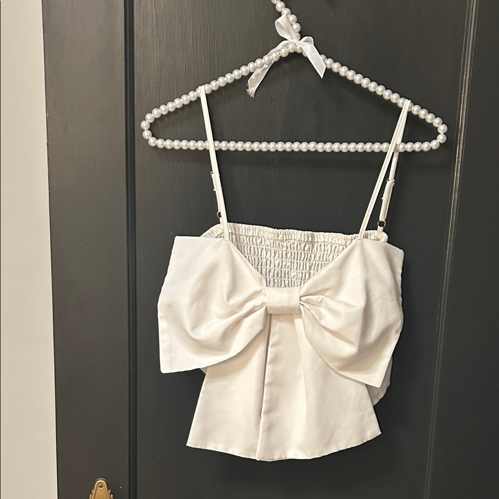 Elegant White Bow Detail bridal Women's Top